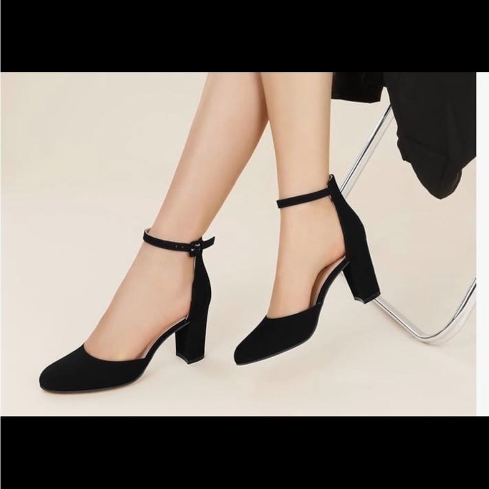 Ankis Closed Toe Heels Women Black   Round Toe Chunky Block Pumps Shoes NWOT 7